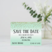 Gold Confetti Mint Green Abschluss Save the Date Postkarte (Stehend Vorderseite)