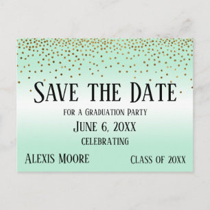 Gold Confetti Mint Green Abschluss Save the Date Postkarte