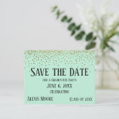 Gold Confetti Mint Green Abschluss Save the Date Postkarte (Stehend Vorderseite)