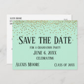 Gold Confetti Mint Green Abschluss Save the Date Postkarte (Vorne/Hinten)