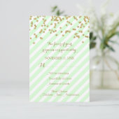 Gold Confetti Mint Stripes Wedding RSVP Karte (Stehend Vorderseite)