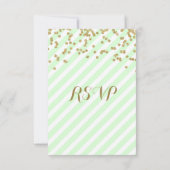 Gold Confetti Mint Stripes Wedding RSVP Karte (Rückseite)