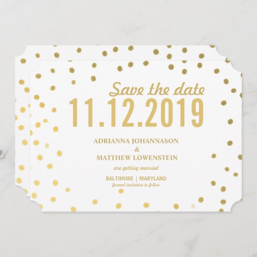 Gold Confetti Modern Einladung (Vorne/Hinten)