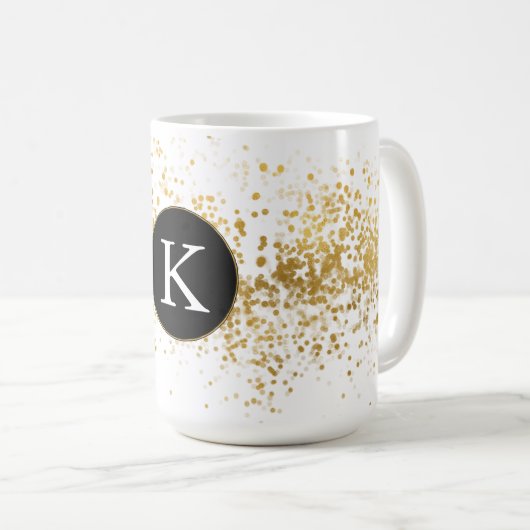 Gold Confetti Monogram Kaffeetasse (VorderseiteRechts)