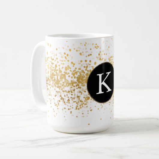 Gold Confetti Monogram Kaffeetasse (Vorderseite Links)