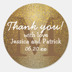 Gold Confetti Monogram Wedding Danke Stickers