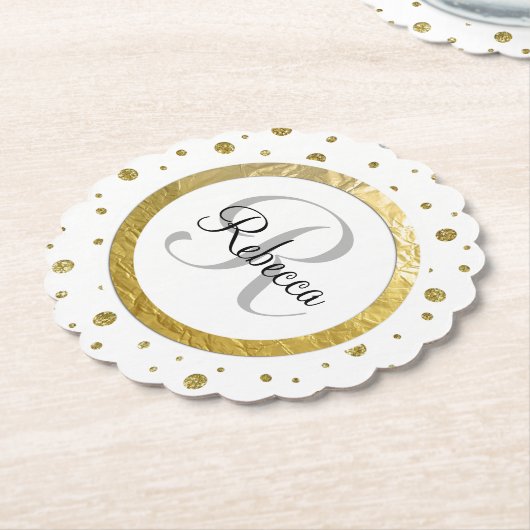 Gold Confetti Monogramm Untersetzer (angewinkelt)