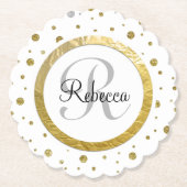 Gold Confetti Monogramm Untersetzer (Vorderseite)