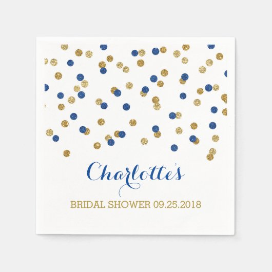 Gold Confetti Navy Blue Brautparty Serviette (Vorderseite)