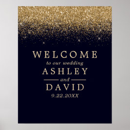 Gold Confetti Navy Blue Chic Hochzeit Willkommen Poster