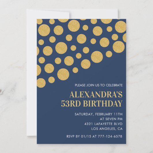 Gold Confetti Navy Blue Einladungen zum 53. Geburt (Vorderseite)