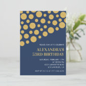 Gold Confetti Navy Blue Einladungen zum 53. Geburt (Stehend Vorderseite)
