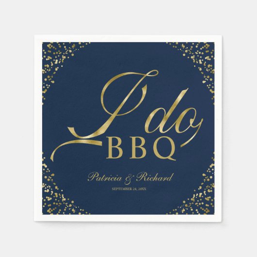 Gold Confetti Navy Blue I Do GRILLEN Engagement Pa Serviette (Vorderseite)