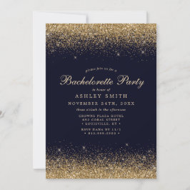 Gold Confetti Navy Blue Modern Bachelorette Einladung
