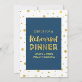 Gold Confetti Navy Blue Probe Dinner Party Einladung