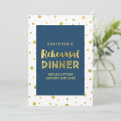 Gold Confetti Navy Blue Probe Dinner Party Einladung (Stehend Vorderseite)
