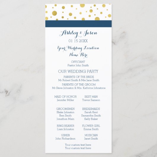 Gold Confetti Navy Blue Wedding Program Programm (Rückseite)