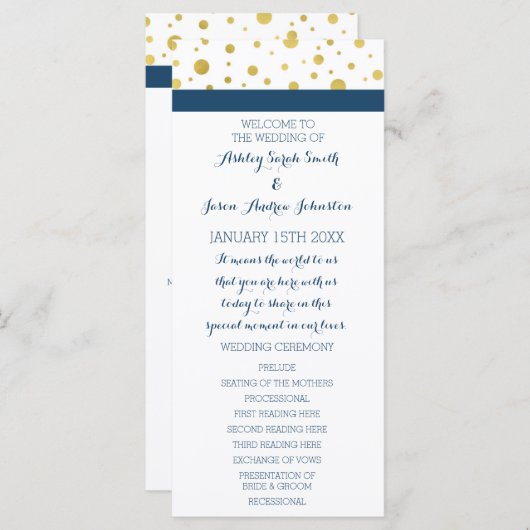 Gold Confetti Navy Blue Wedding Program Programm (Vorne/Hinten)