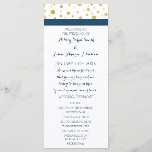 Gold Confetti Navy Blue Wedding Program Programm (Vorderseite)