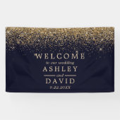 Gold Confetti Navy Blue Wedding Willkommen Banner (Horizontal)