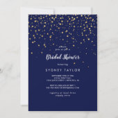 Gold Confetti | Navy Brautparty Einladung (Vorderseite)