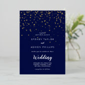 Gold Confetti|Navy Front and Back Wedding Gold Folieneinladung (Stehend vorne)