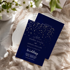 Gold Confetti|Navy Front and Back Wedding Gold Folieneinladung