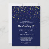 Gold Confetti | Navy Hochzeit der Einladung (Vorderseite)