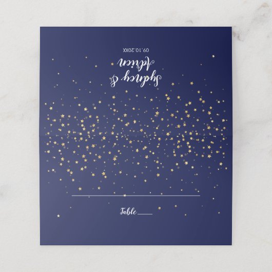 Gold Confetti | Navy Hochzeit Platzkarte (Außenseite Aufgefaltet)