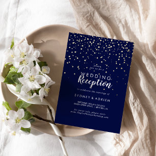 Gold Confetti Navy Hochzeitsempfang nur Gold Folieneinladung
