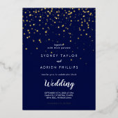 Gold Confetti|Navy Informal Wedding Gold Folieneinladung (Vorderseite)