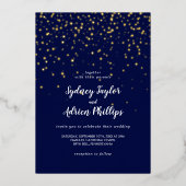 Gold Confetti|Navy Lässig Wedding Gold Folieneinladung (Vorderseite)