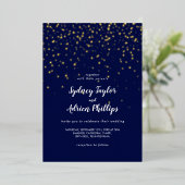 Gold Confetti|Navy Lässig Wedding Gold Folieneinladung (Stehend vorne)