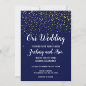 Gold Confetti|Navy Unsere Hochzeit Einladung (Vorderseite)