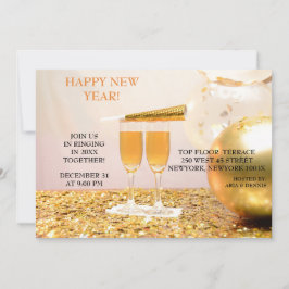 Gold Confetti Neujahr Champagnerflöten Einladung