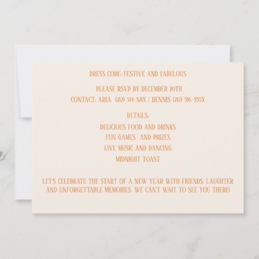 Gold Confetti Neujahr Champagnerflöten Einladung (Rückseite)