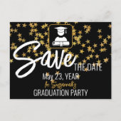 Gold Confetti Oben auf Black Custom Abschluss Ankündigungspostkarte (Vorderseite)