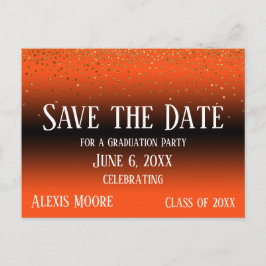 Gold Confetti Orange Abschluss Save the Date Postkarte