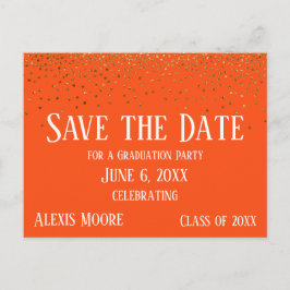 Gold Confetti Orange Abschluss Save the Date Postkarte