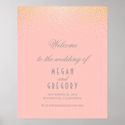 Gold Confetti Partikel Blush Wedding Willkommensze Poster (Vorne)