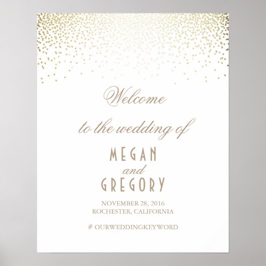Gold Confetti Partikel White Wedding Willkommensze Poster (Vorne)