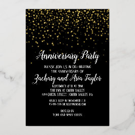 Gold Confetti Party zum Schwarzen Jahrestag Gold Folieneinladung