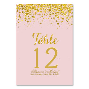 Gold Confetti Pastellrosa Tischkarte Tischnummer