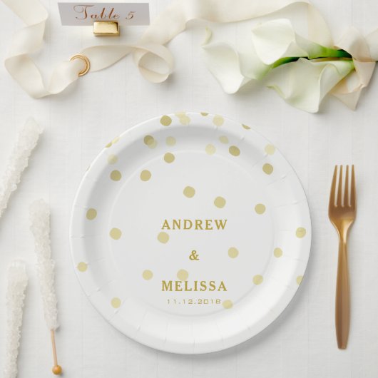 Gold Confetti | Personalisierte Hochzeitspapierpla Pappteller (Hochzeit)