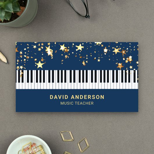 Gold Confetti Piano Keyboard Musiker Pianist Visitenkarte