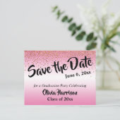 Gold Confetti Pink Abschluss Save the Date Postkarte (Stehend Vorderseite)