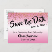 Gold Confetti Pink Abschluss Save the Date Postkarte (Vorne/Hinten)