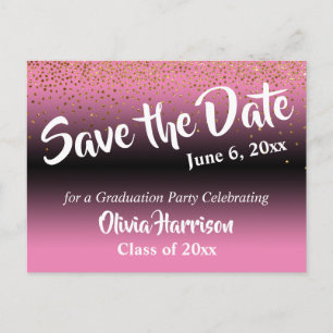 Gold Confetti Pink Abschluss Save the Date Postkarte