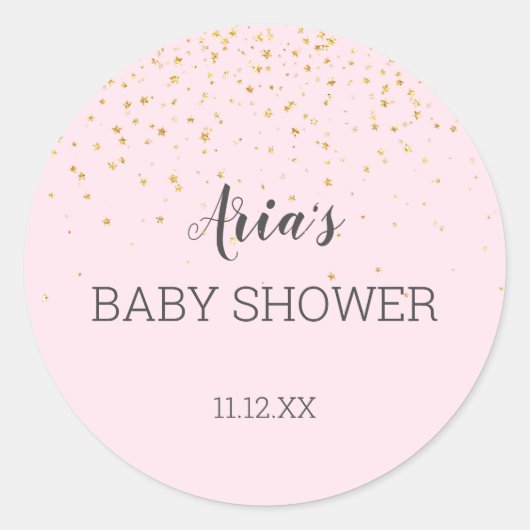 Gold Confetti Pink Baby Dusche Umschlag Aufkleber (Vorderseite)