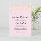 Gold Confetti Pink Calligraphy Baby Dusche Einladung (Stehend Vorderseite)